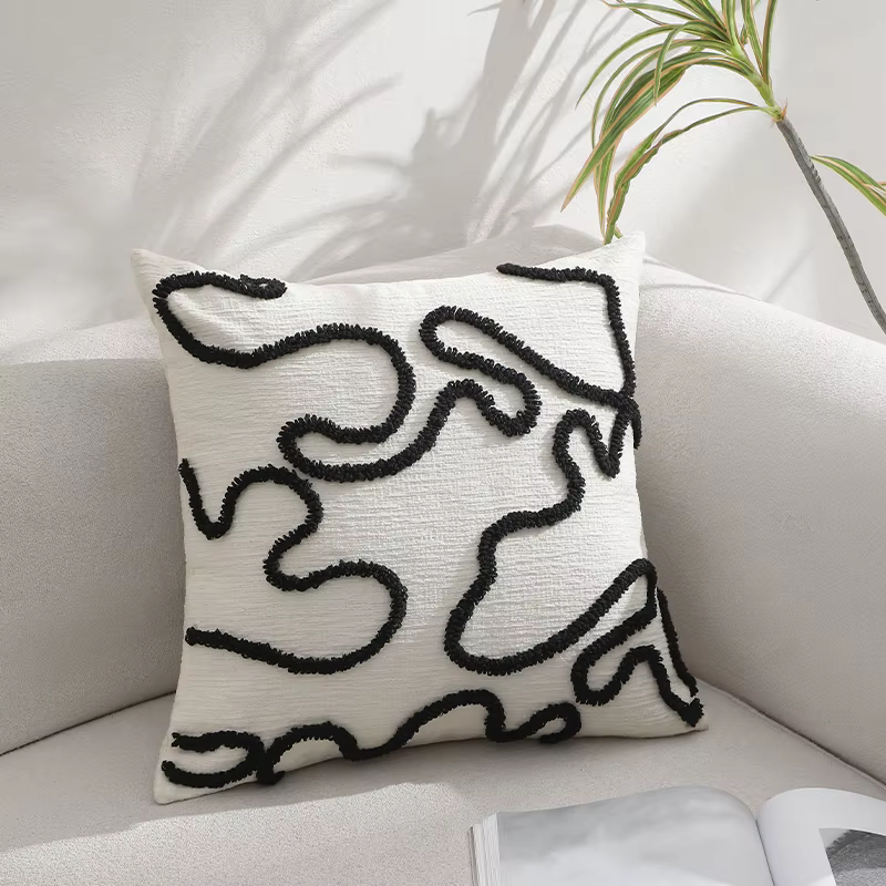 Housse de coussin géométrique Simple ligne Chenille 45x45cm