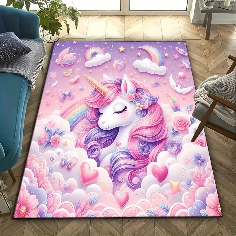 Tapis licorne arc-en-ciel pour décoration de chambre de fille