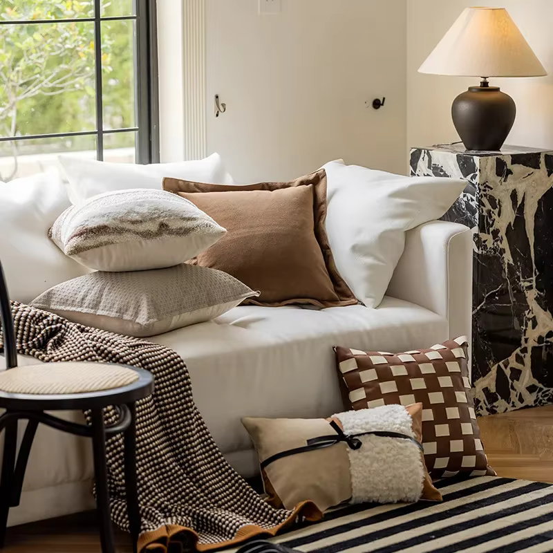 Juste de coussin Maillard marron faite à la main