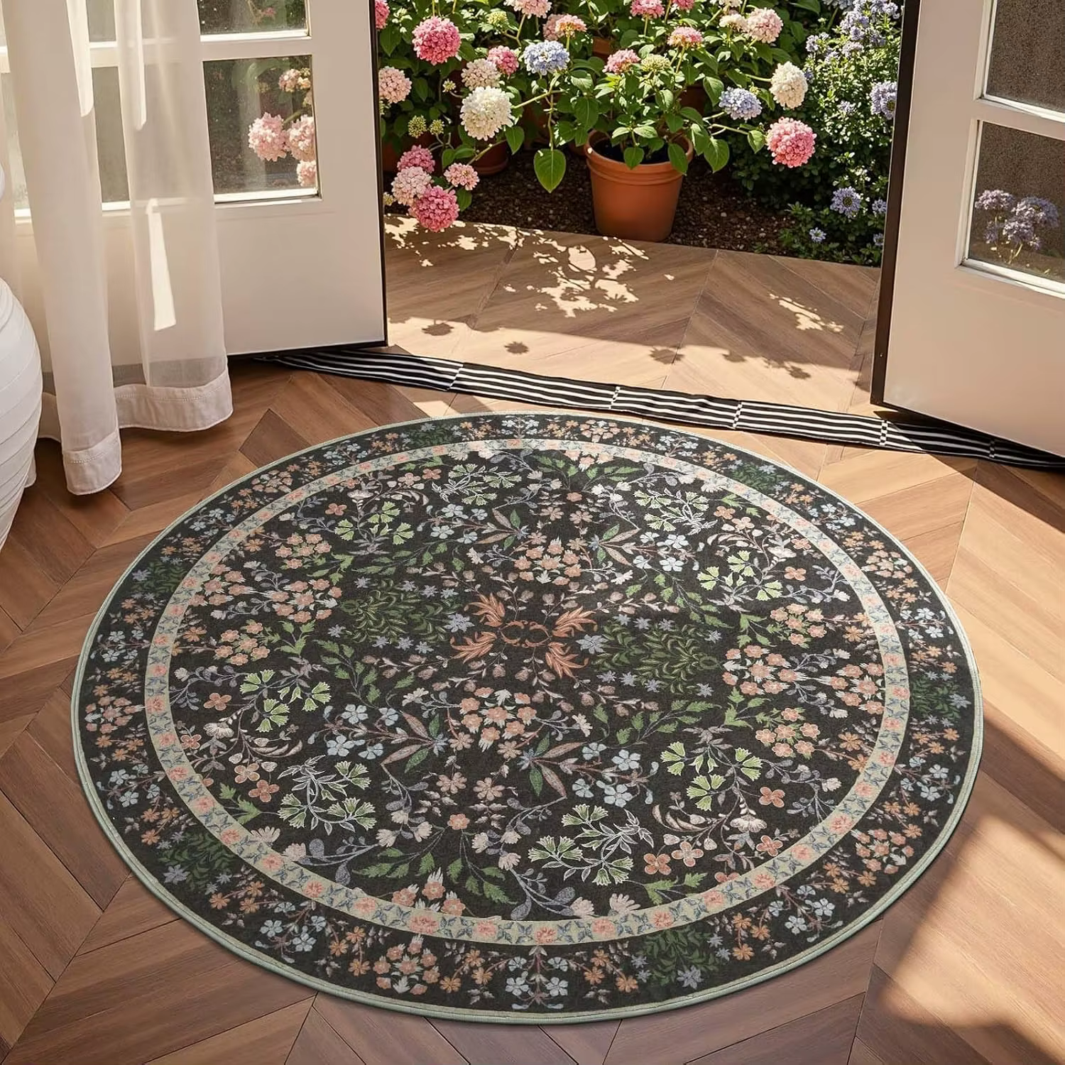 Tapis de salon rond plante verte
