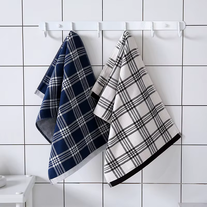 1 pièce Serviette de toilette en coton éponge à carreaux vintage 34x76cm pour la maison