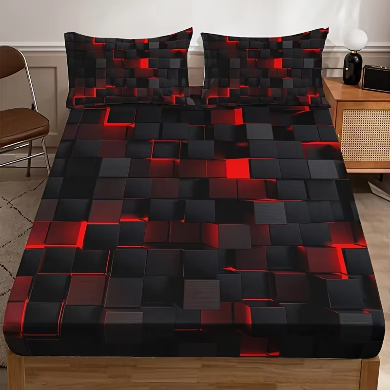 Ensemble de draps ajustés à carreaux rouges inspirés de la technologie de la mode