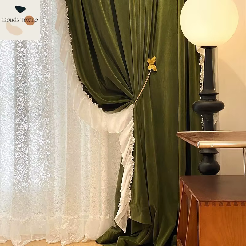Rideaux verts Vintage français pour salon chambre à coucher
