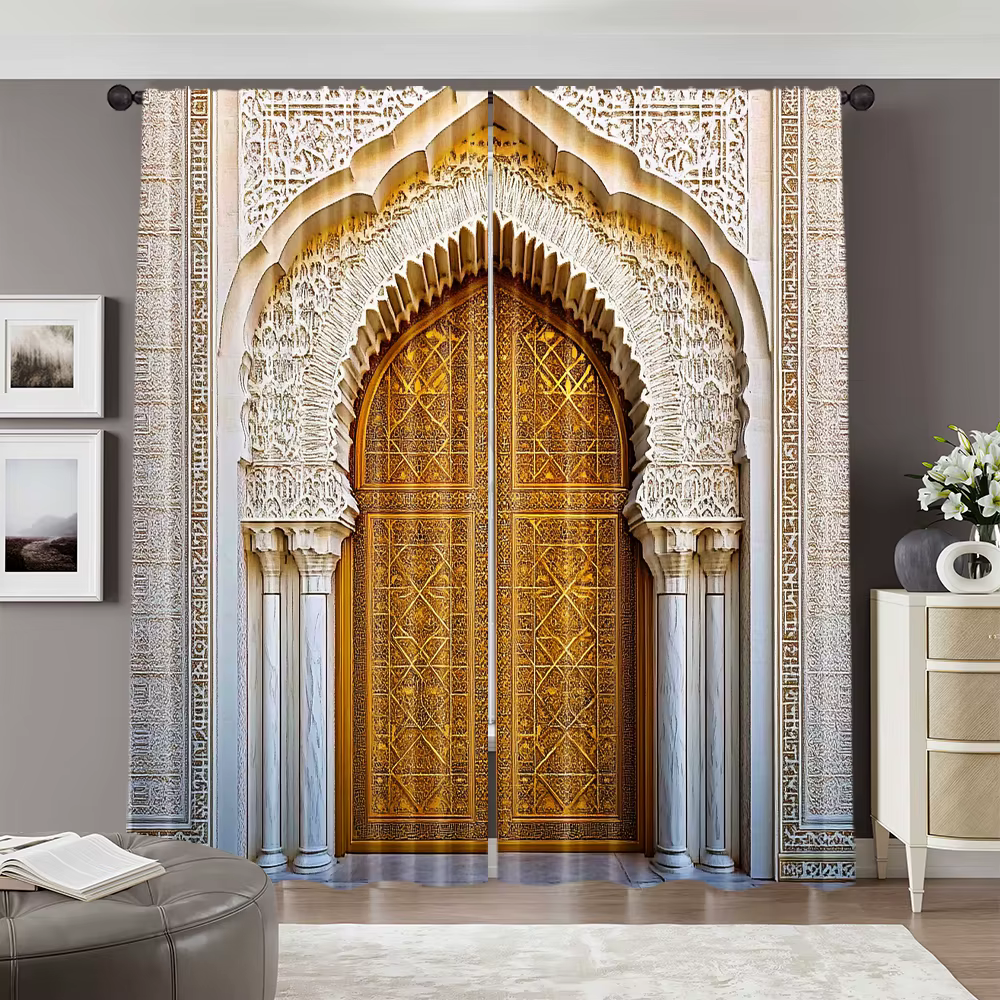 2 pièces, rideaux printemps été architecture de style moyen-orient