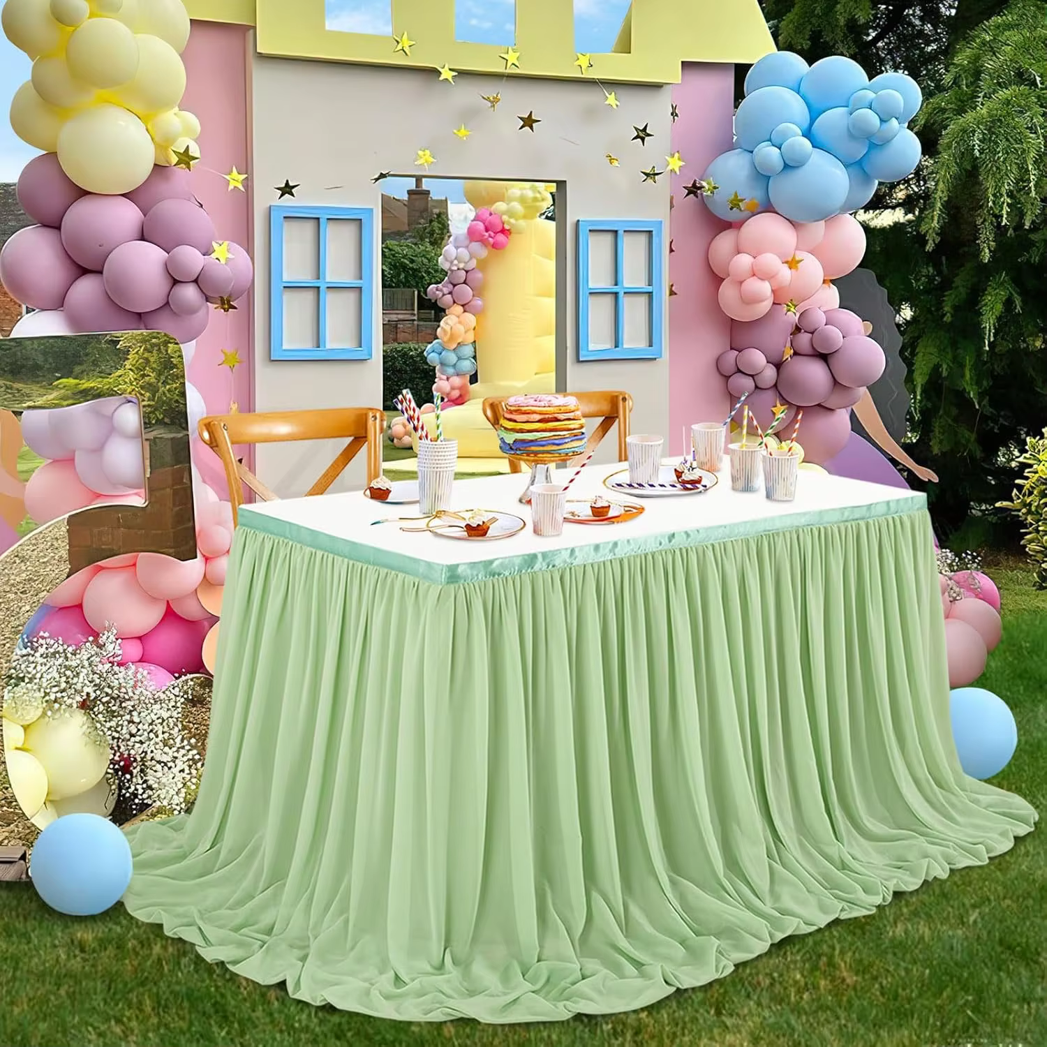 Jupe de Table Vert Sauge pour ixd'Anniversaire