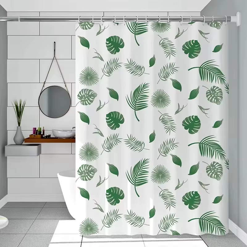 Rideau de douche simple motif feuilles vertes
