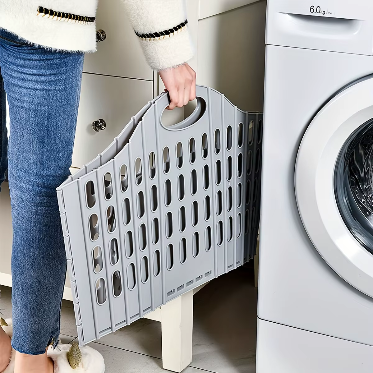 Panier à linge pliable style bohème avec poignée