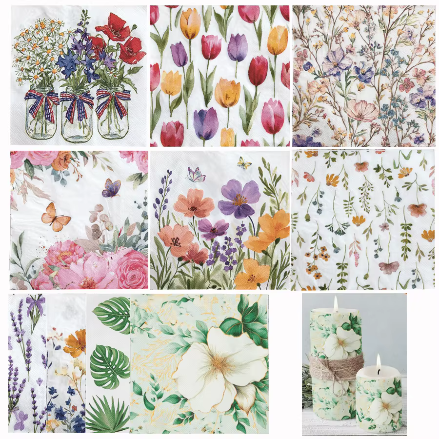 Serviettes en papier imprimées de fleurs