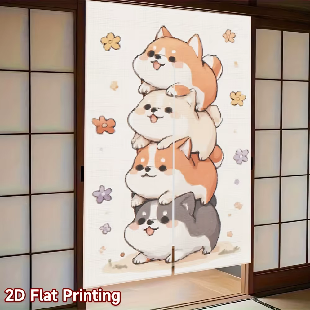 VIKAMA Rideau demi-porte mignon avec motif Shiba Inu superposé