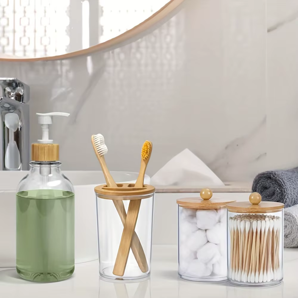 Ensemble d'accessoires de salle de bain en bambou