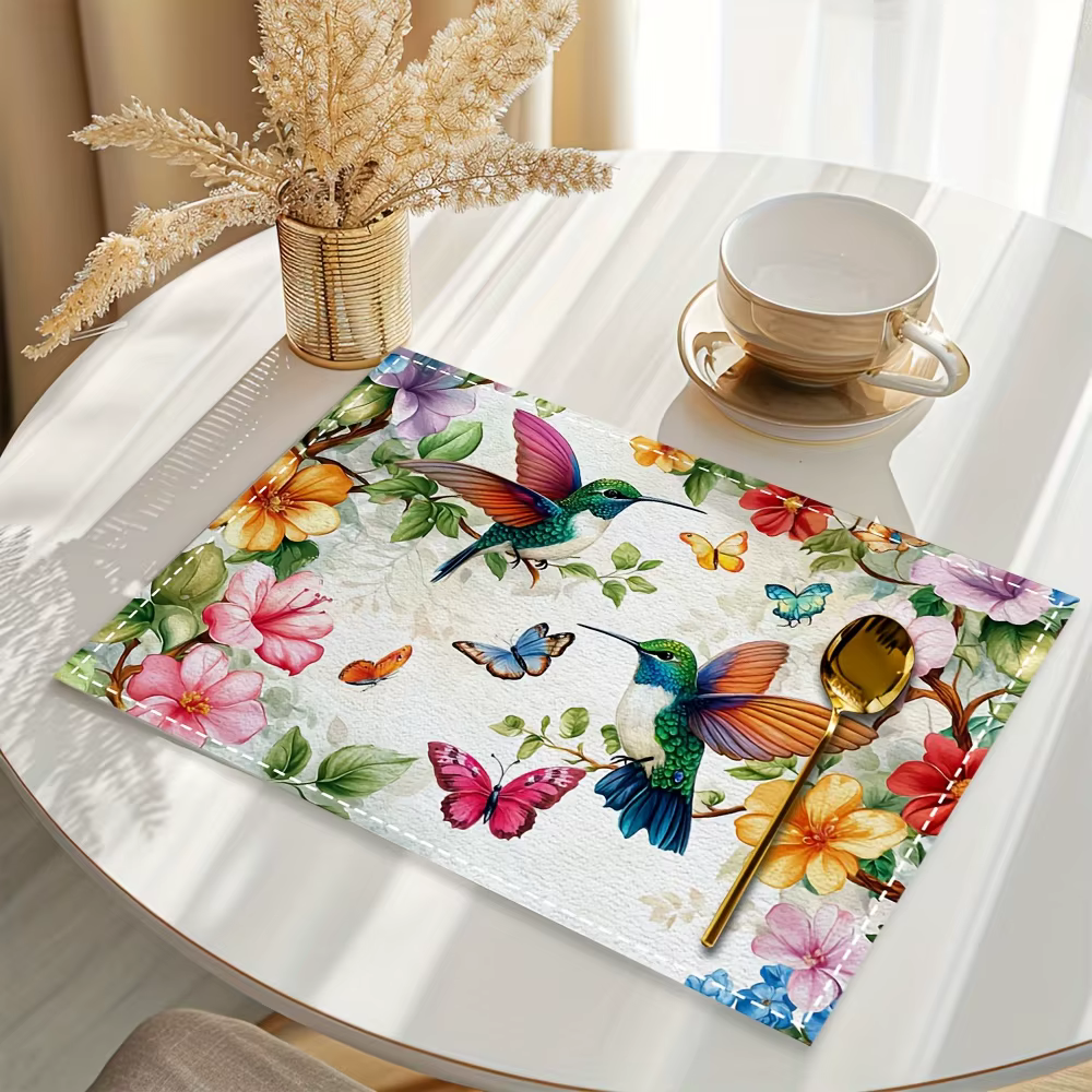 Lot de 4 sets de table avec motifs d'oiseaux colibris et de fleurs