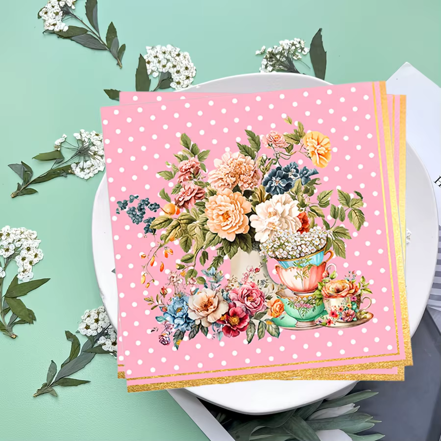 Serviettes de thé roses 20/40