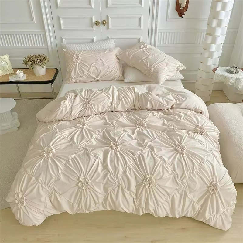 Ensemble de housse de couette double athlon plissée par pincement tridimensionnel