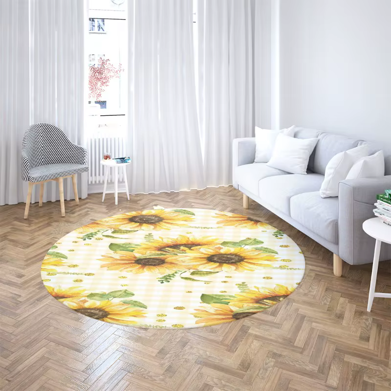 Tapis à carreaux imprimé tournesol