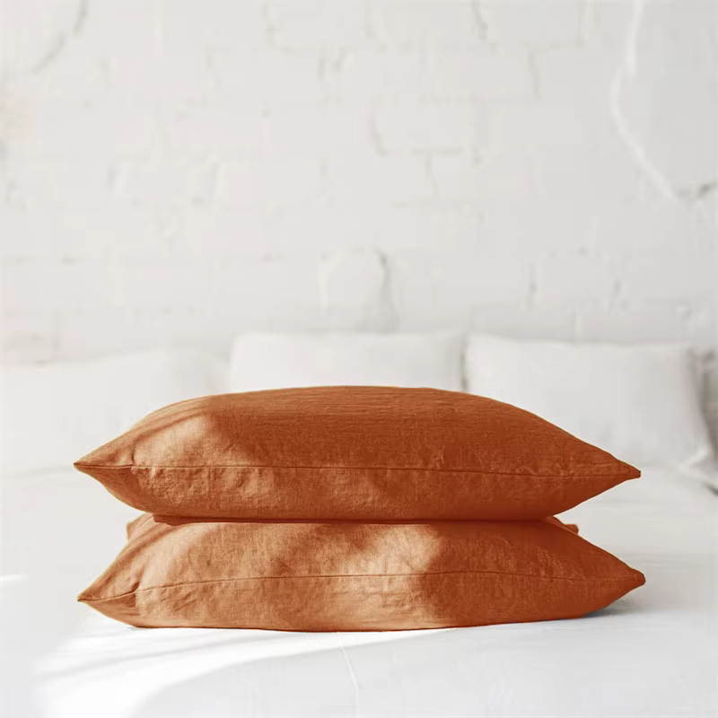 2PCS 100% Pur Lin Taie D'oreiller Douce D'été Jeté de Lit Caramel Housse De Coussin Respirant Doux Décoratif À La Maison