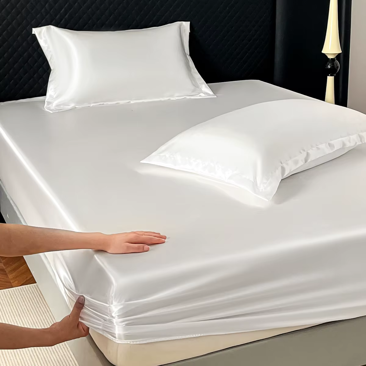Ensemble de 3 draps-housses en satin de luxe