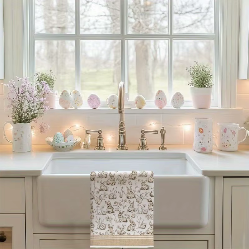 Lot de 2 serviettes de cuisine en forme de lapin beige de Pâques