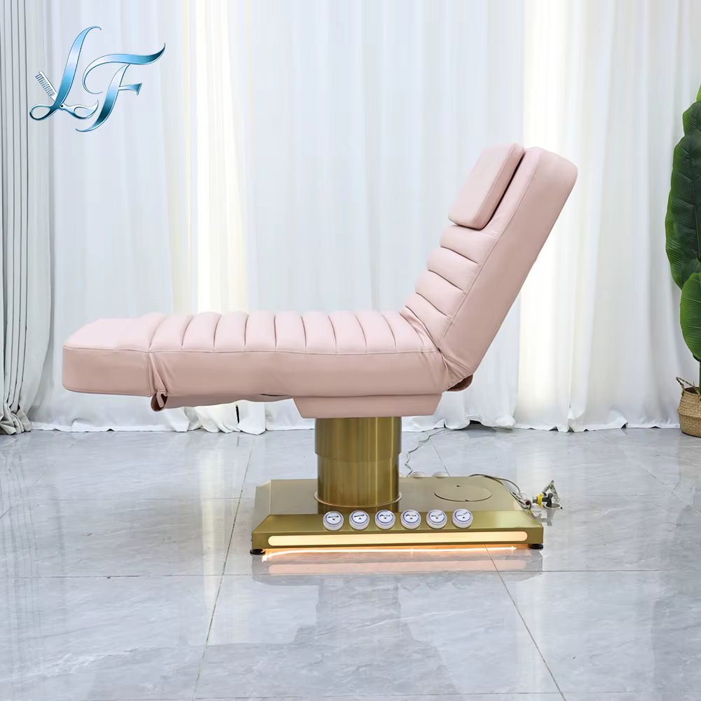 Fauteuil Esthétique Rose Professionnel Électrique en Similicuir pour Soins du Visage