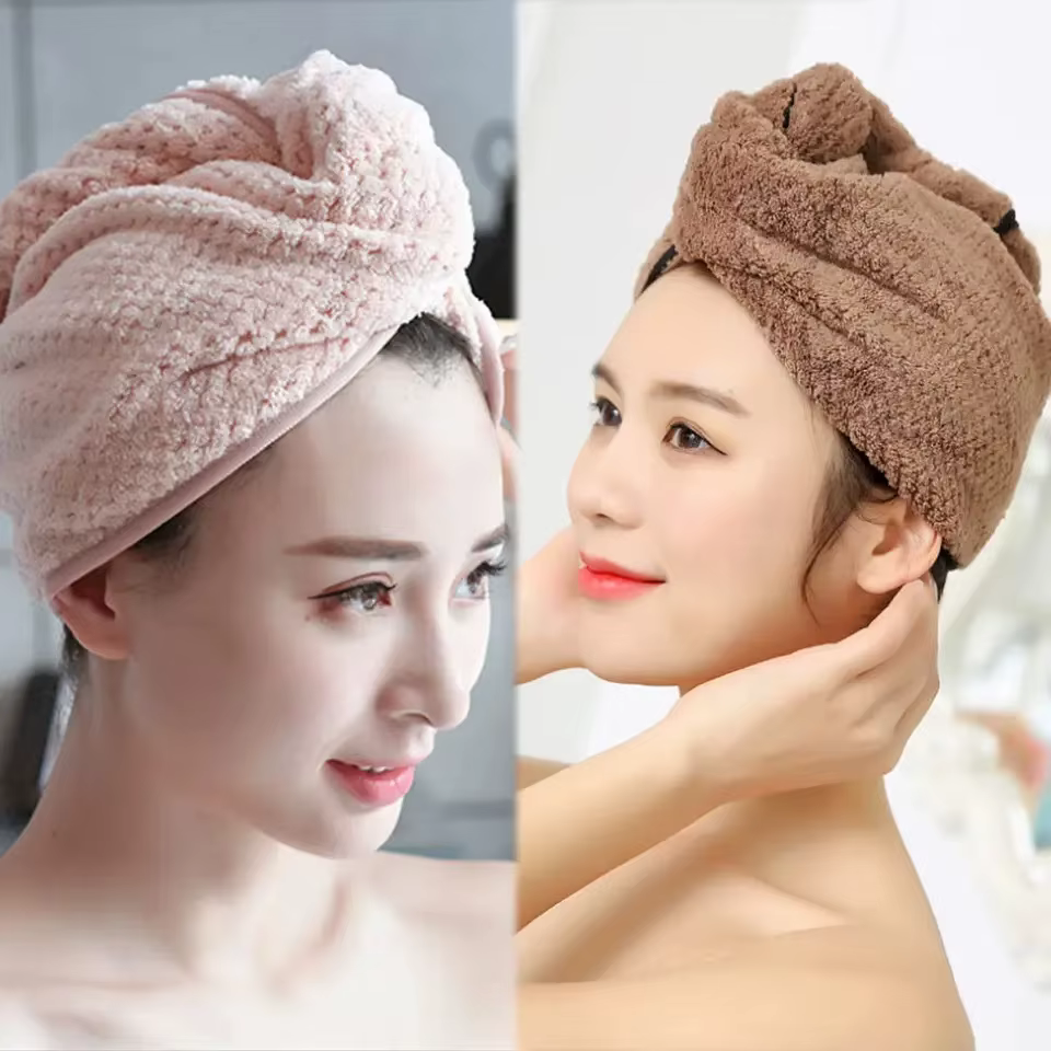 Tête d'ananas essuyage séchage rapide grille féminine bonnet de cheveux secs Double couche épaissi absorbant corail