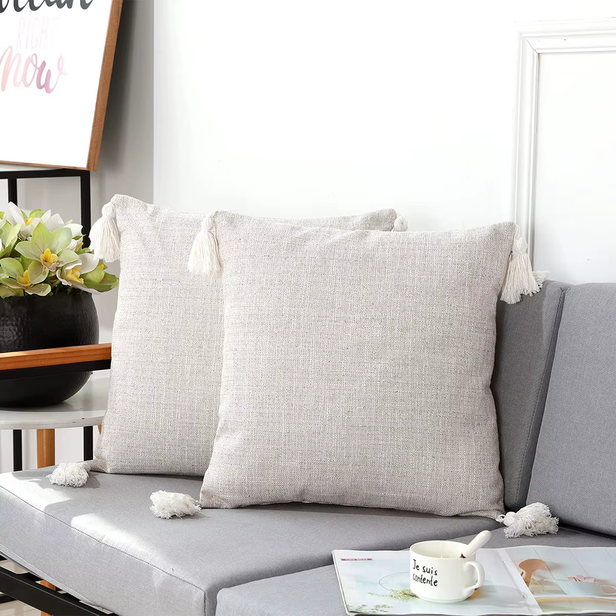 Juste de coussin décorative en lin blanc