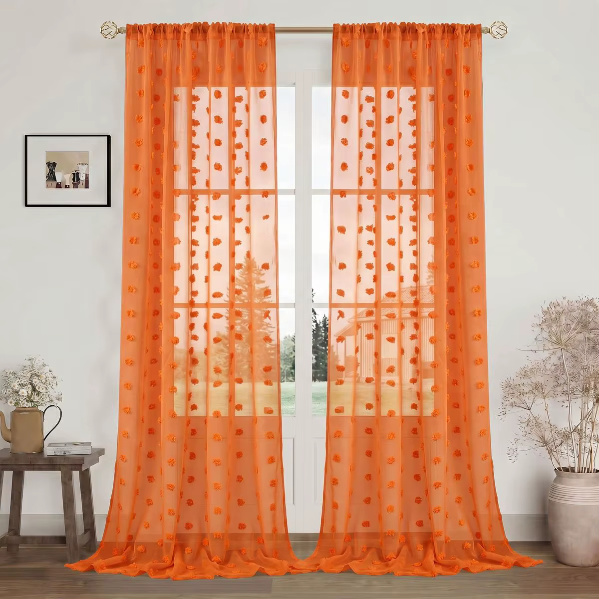 Voilage Orange à Pompons
