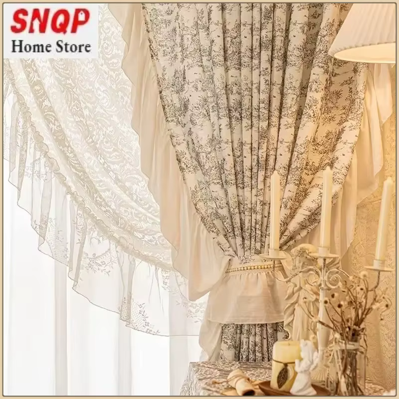 Rideau de luxe romantique français pour salon