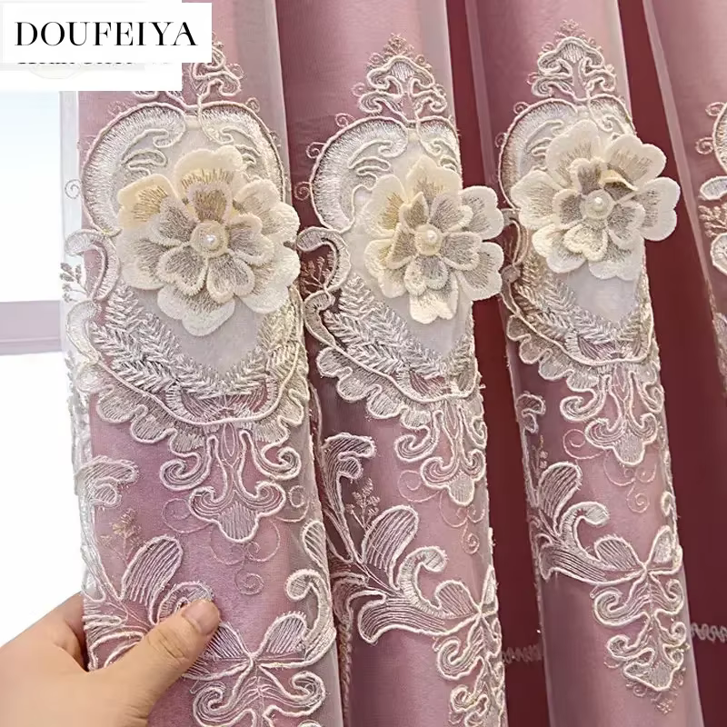 Rideaux de luxe en Tulle Double brodé européen