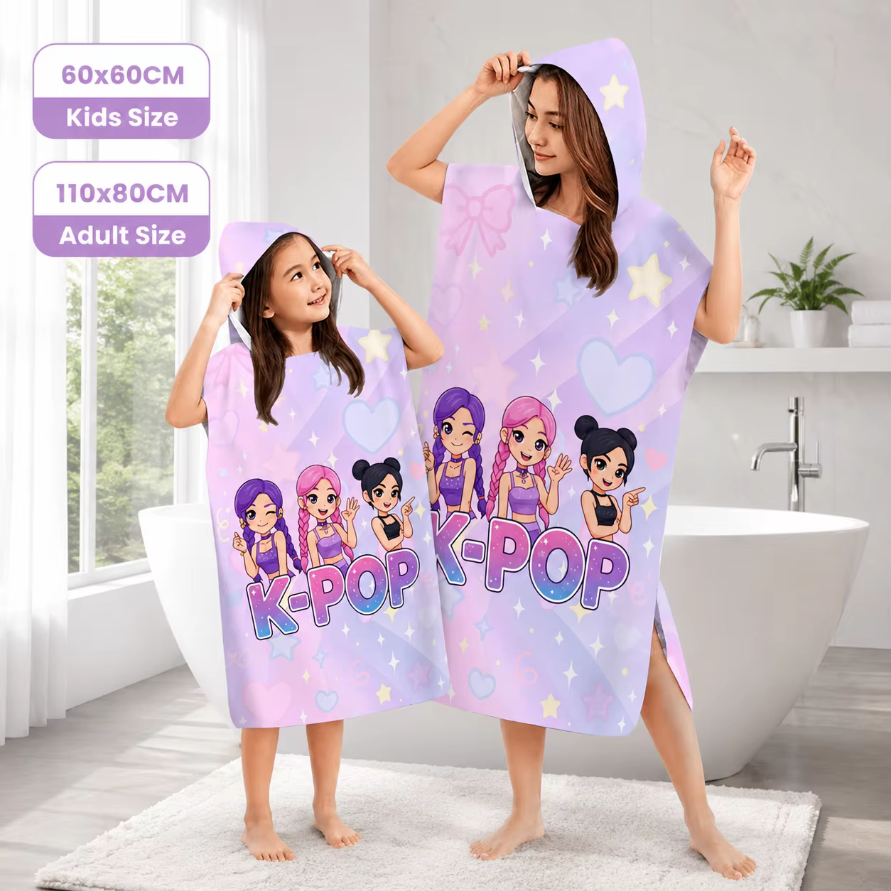 Serviette poncho à capuche style K-Pop pour enfants et adultes