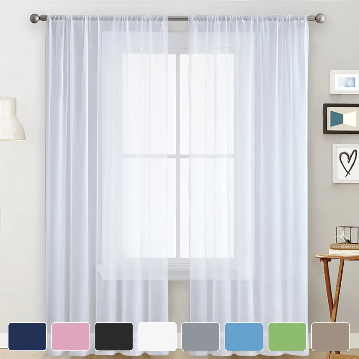 Rideau transparent moderne de couleur unie