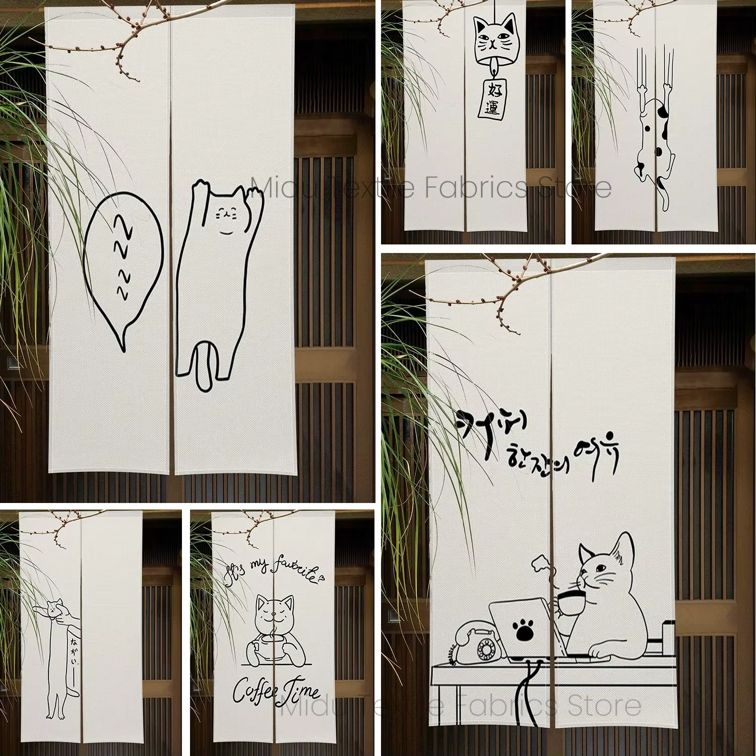 Le rideau de porte de style japonais Cartoon Cat convient aux cuisines