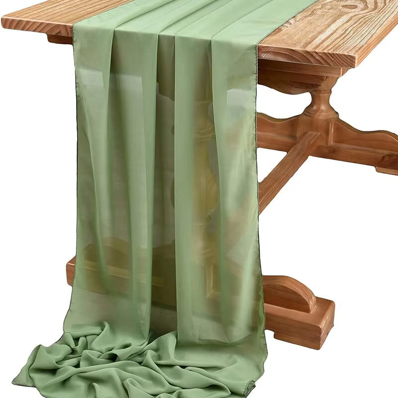 Chemin de Table en mousseline de soie vert sauge
