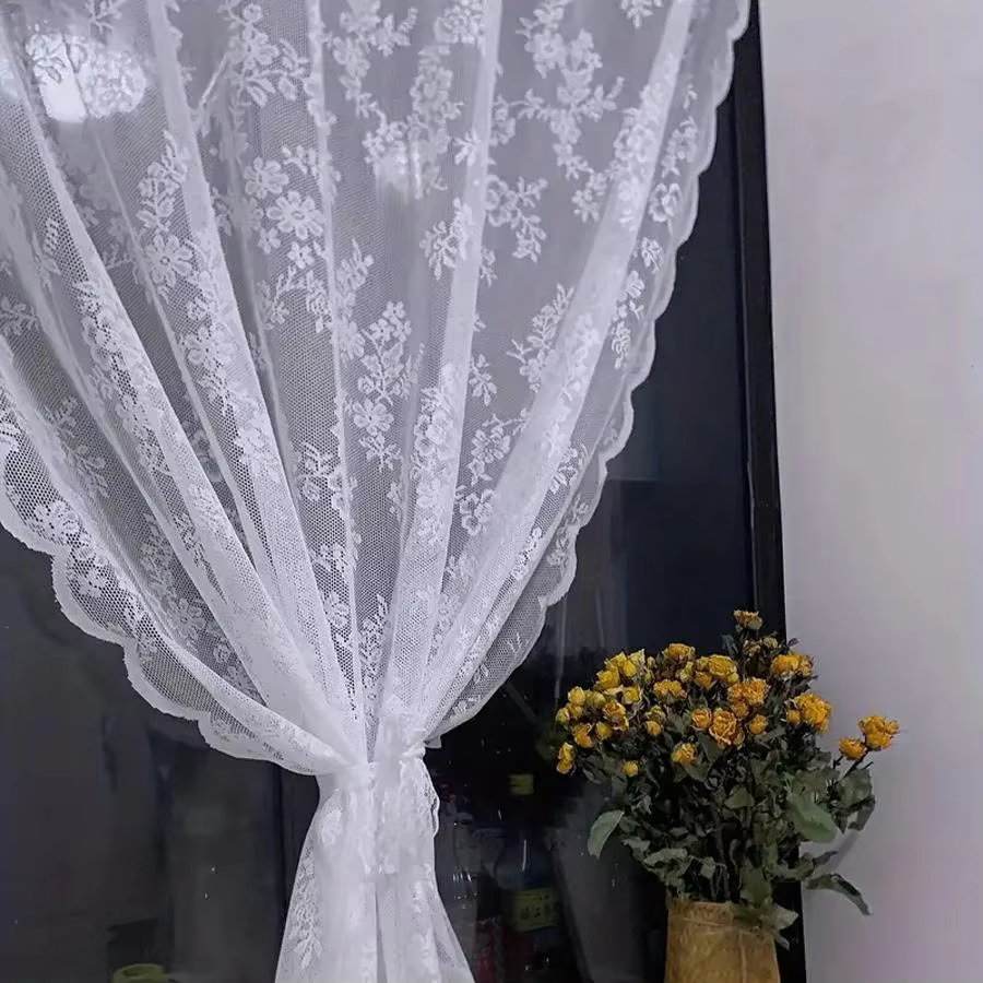 Panneau de rideau en dentelle transparente avec broderie florale vintage