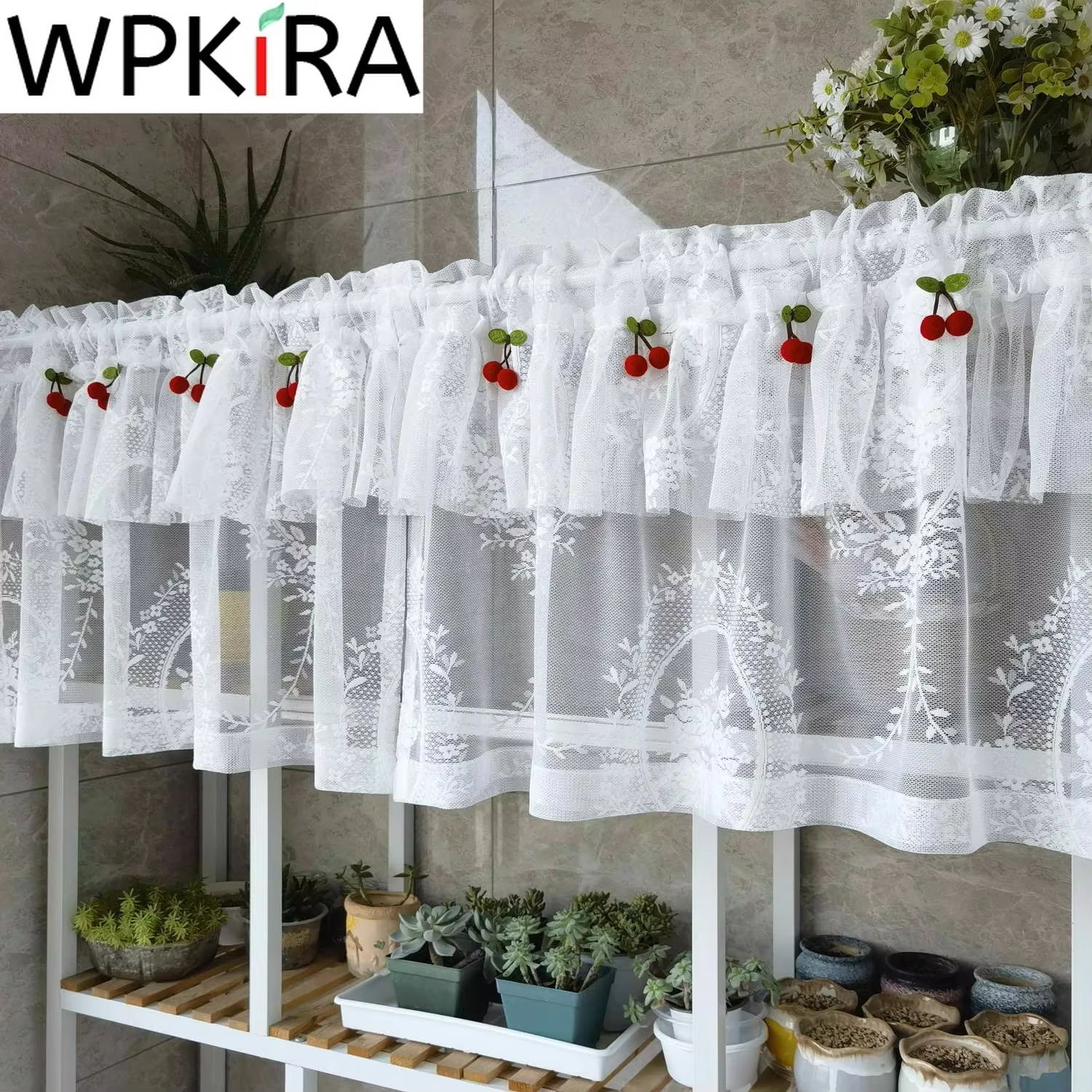 Rideau Double court en Tulle blanc