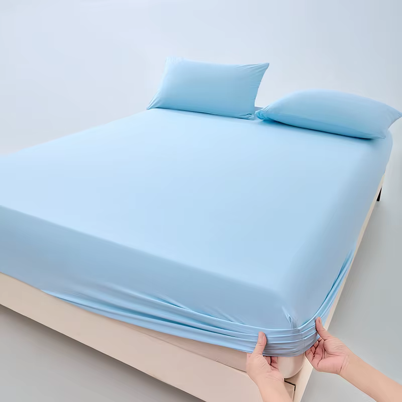 Nouvelle drap-housse d'été rafraîchissant en soie glacée et taie d'oreiller