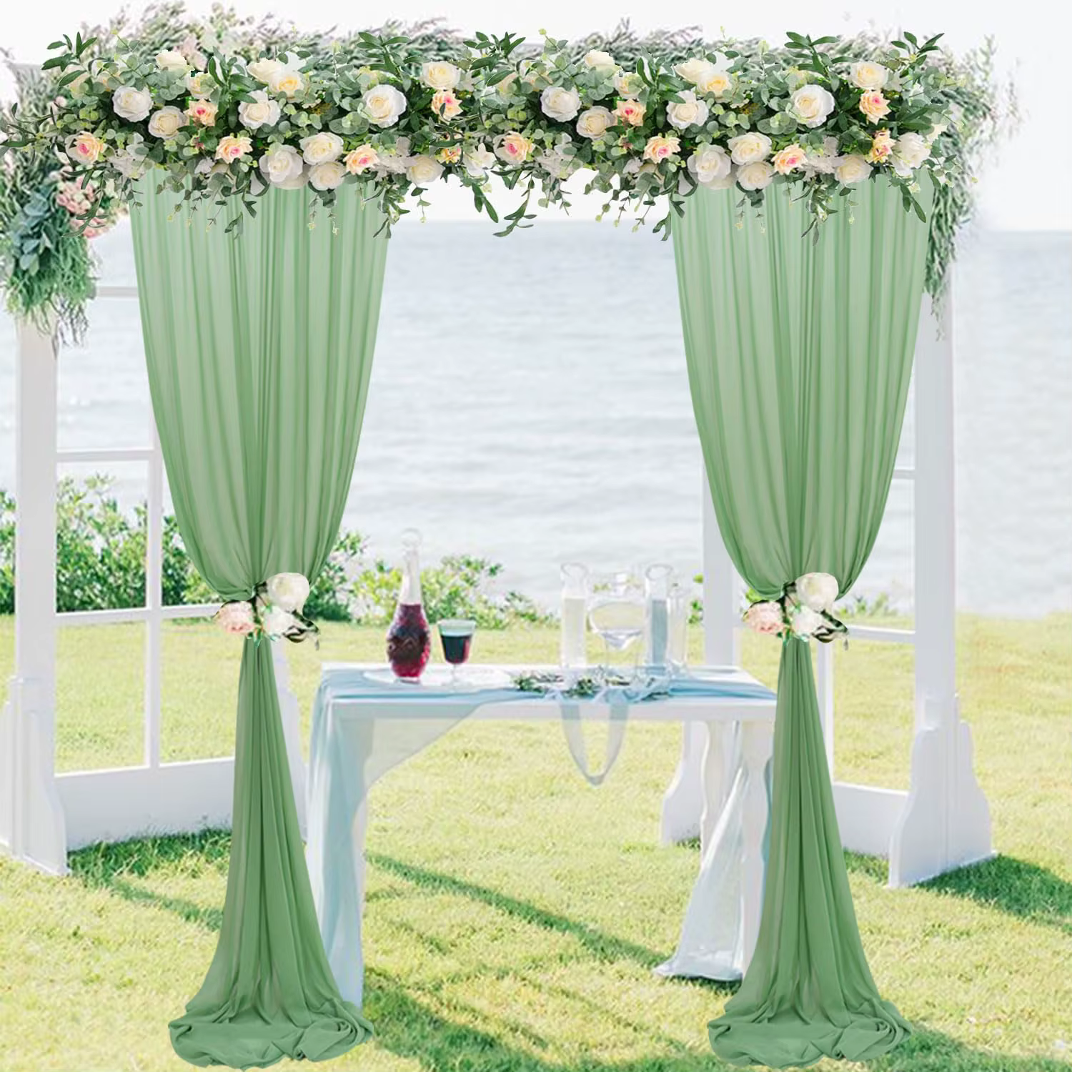 Rideaux vert sauge en mousseline de soie transparente