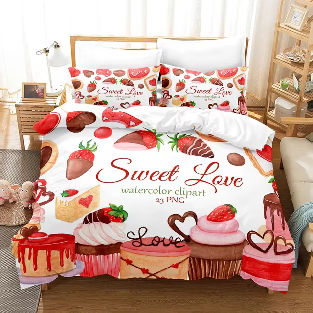 Parure de lit rose Love Coussins pour filles