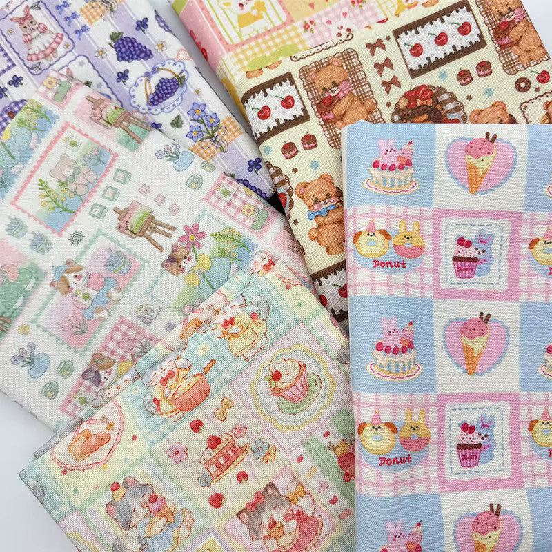 Tissu en coton et lin imprimé à carreaux