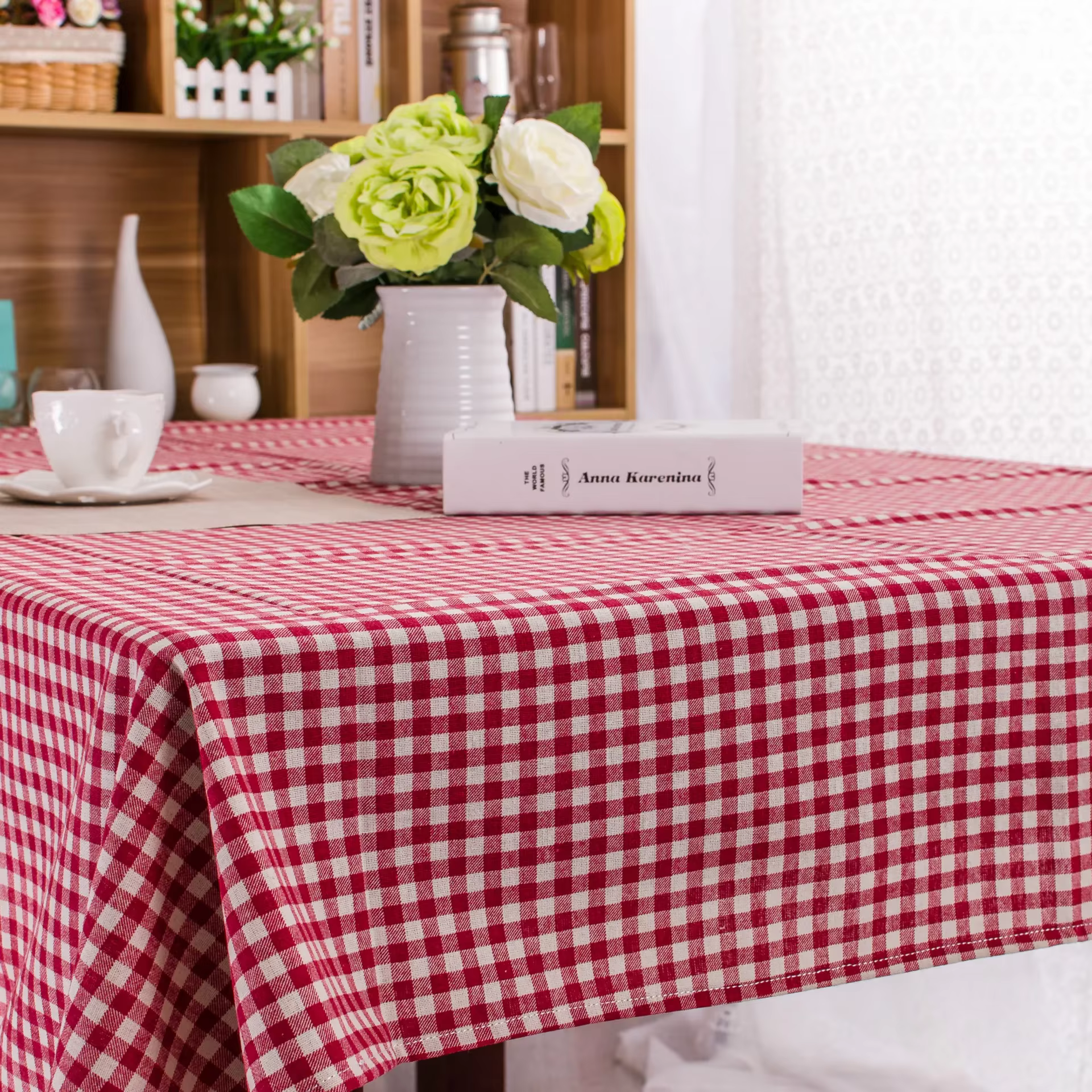 Nappe de Table Rectangulaire Décorative en Coton et à Carreaux Rayé