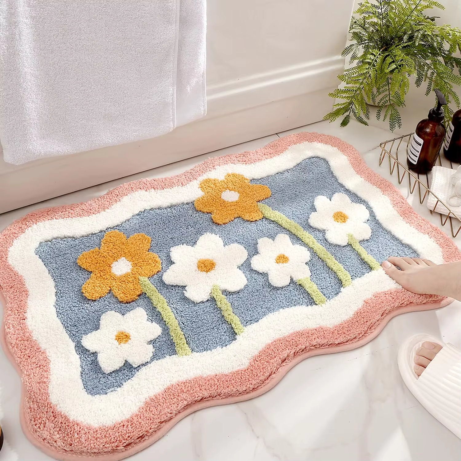 Tapis de bain antidérapant en fausse laine douce