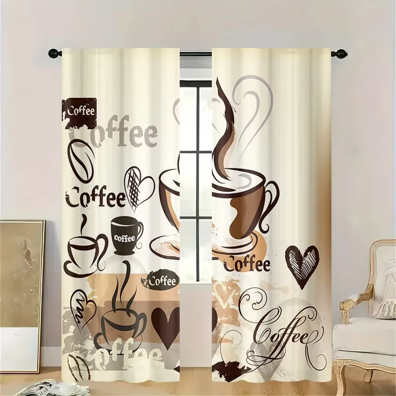 Ensemble de rideaux imprimés café Vintage