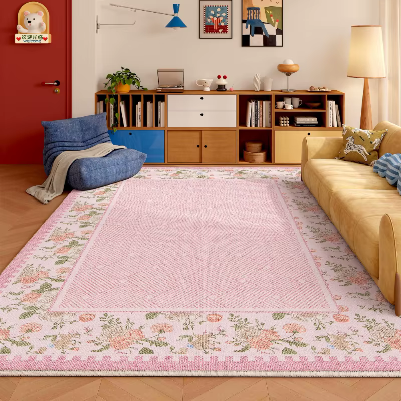 Tapis rose épais et moelleux pour salon