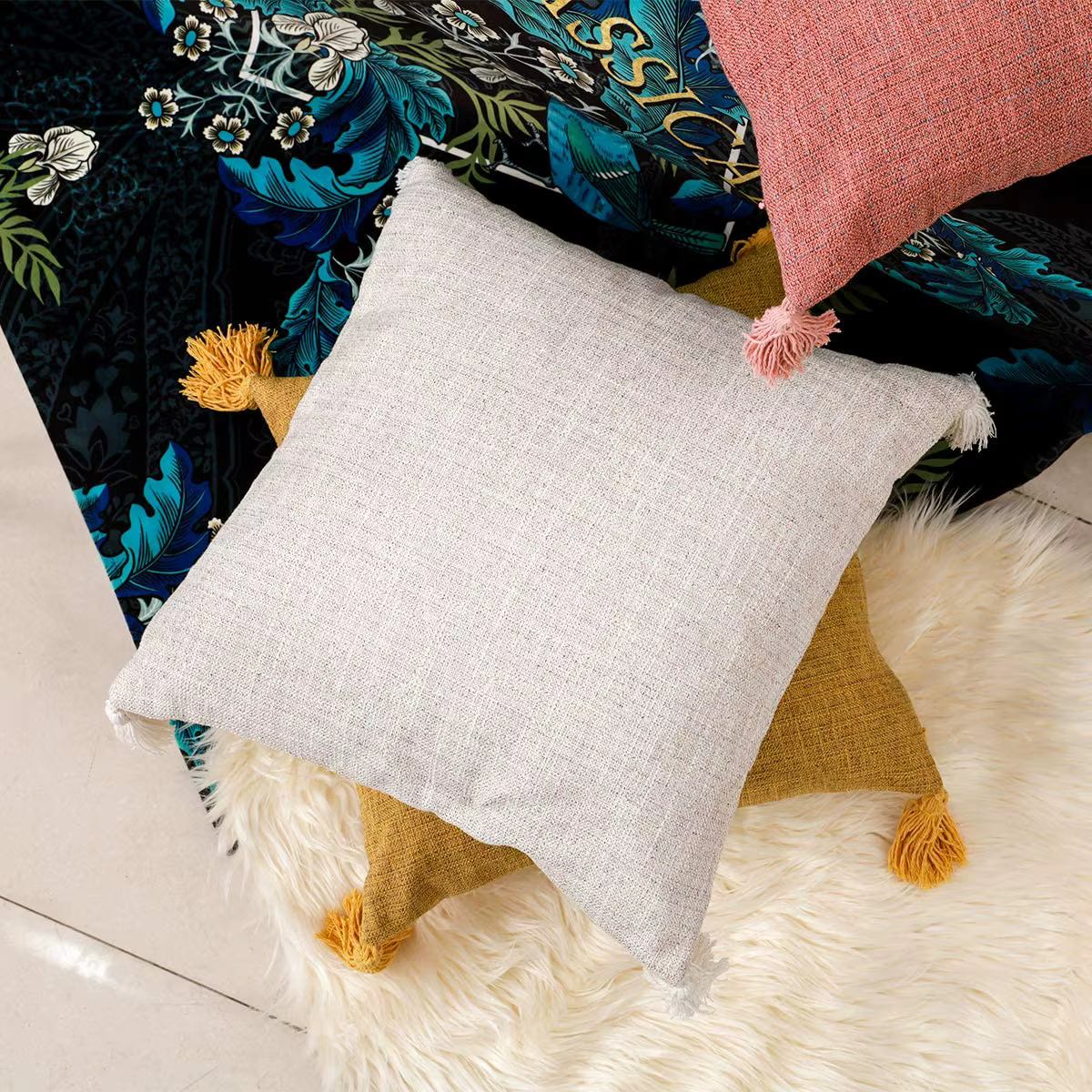 Juste de coussin décorative en lin blanc