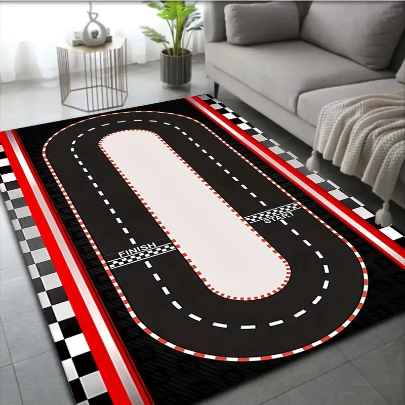 Tapis de luxe en forme d'échiquier noir et doré