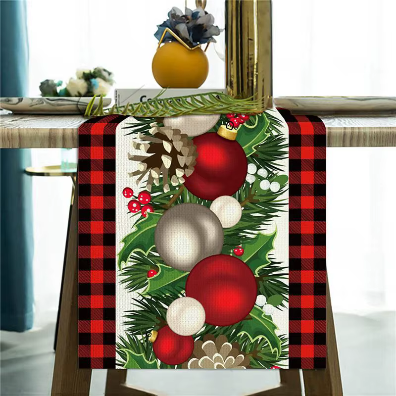 4X chemin de Table de noël à carreaux rouge et noir en lin