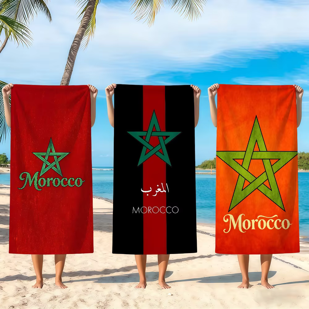 Serviette de plage de luxe à motif drapeau marocain
