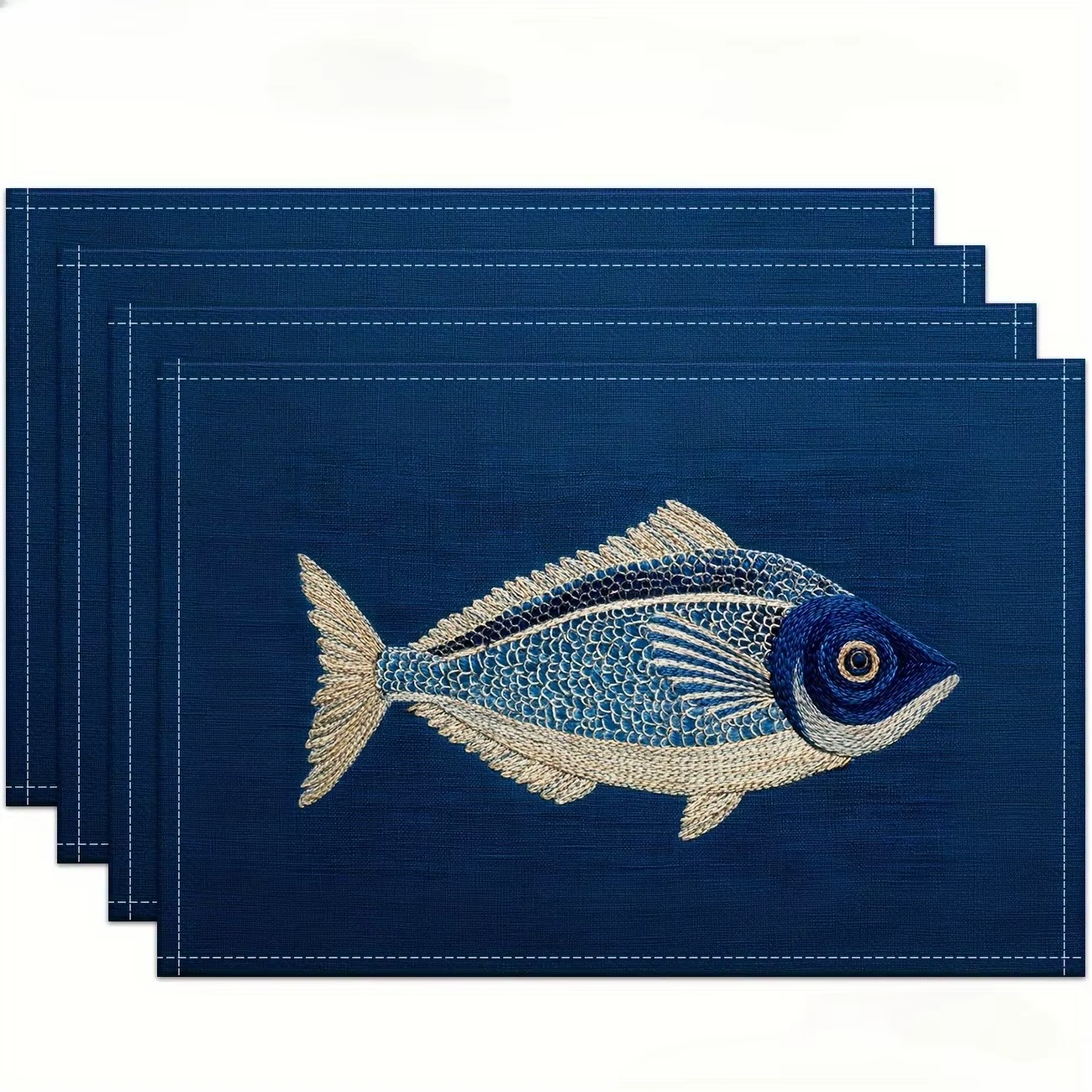 [Napperons d'art moderne] Napperons plats 2D à motif de poisson brodé