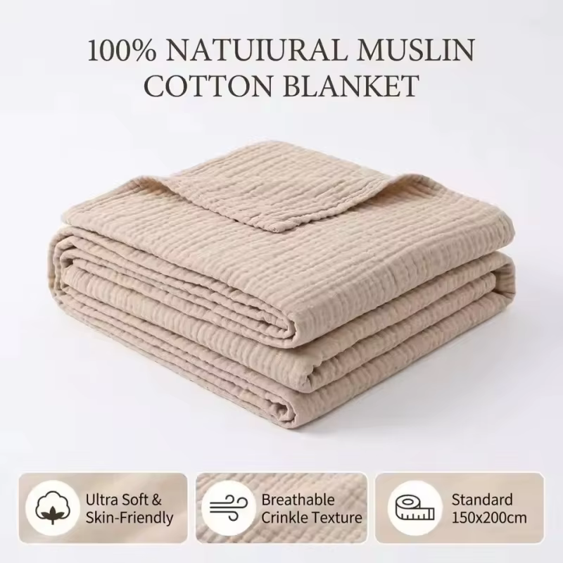 Couverture de lit Khaik 100 % coton
