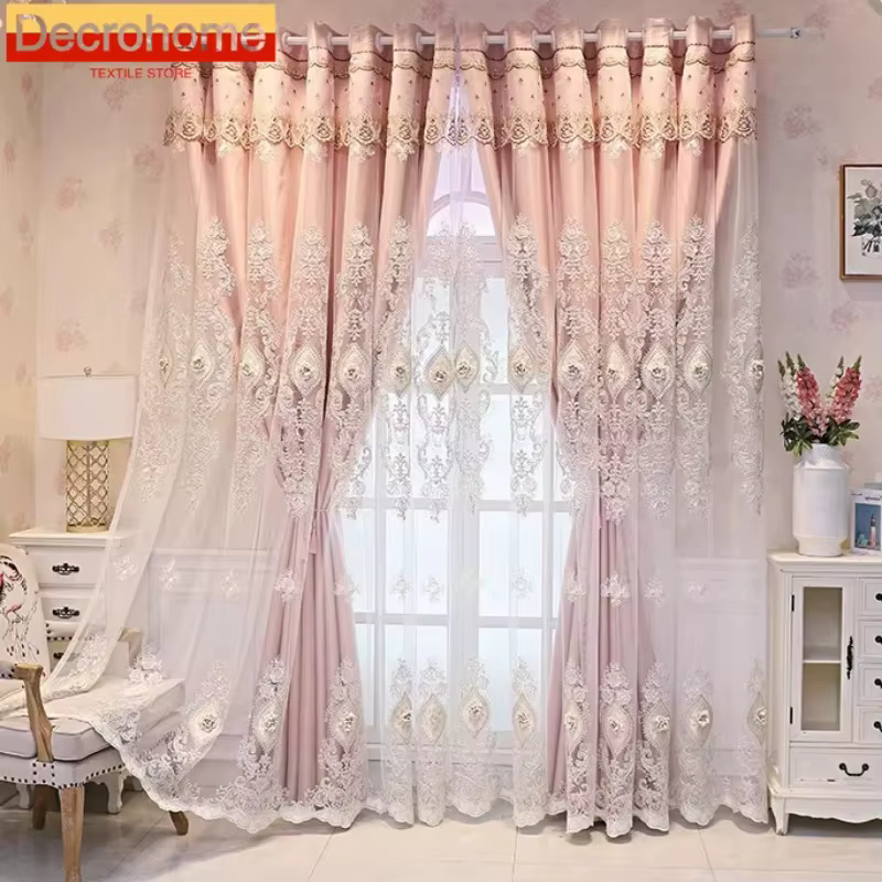 Rideaux Double couche brodés pour salon