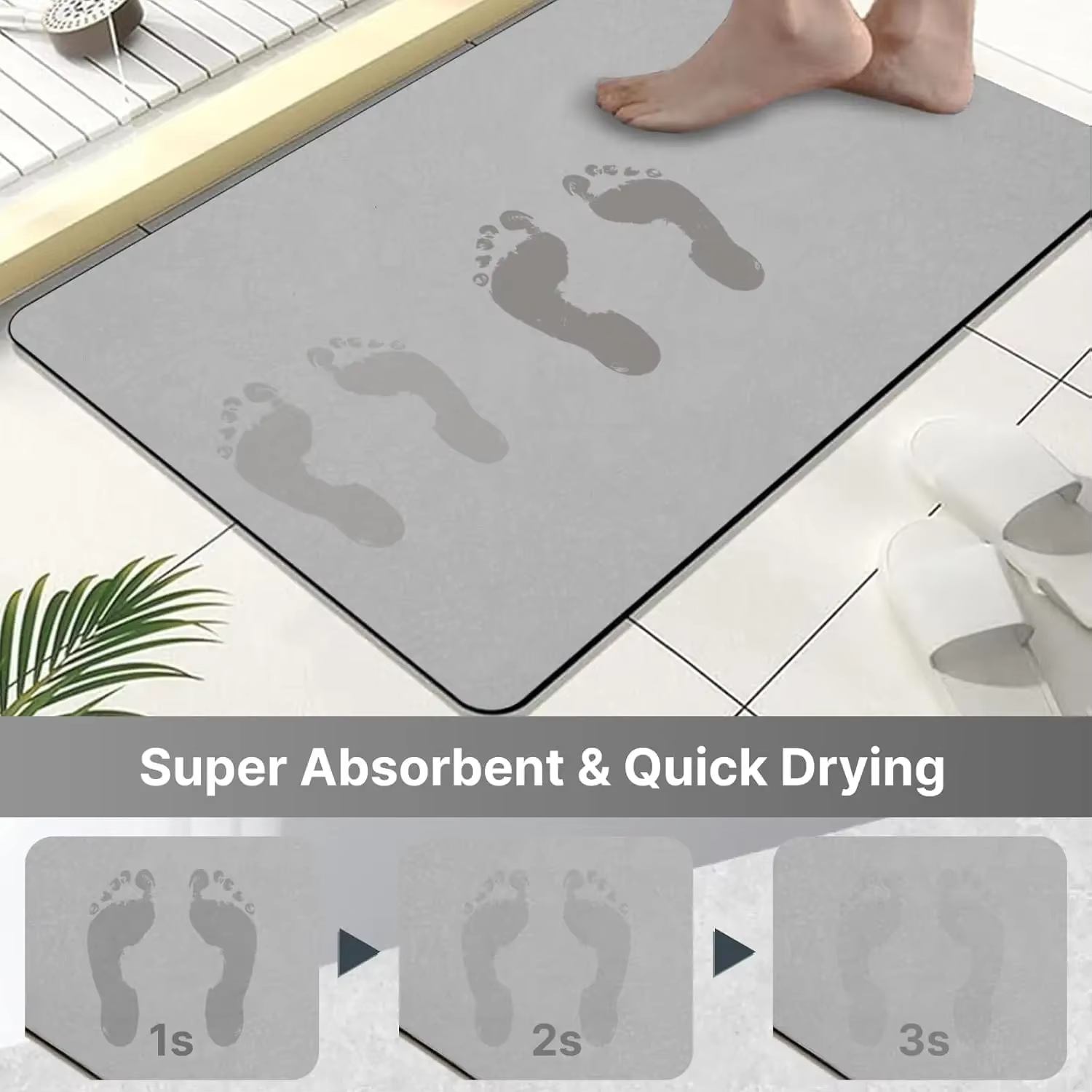 Tapis de bain gris géométrique terre de diatomées