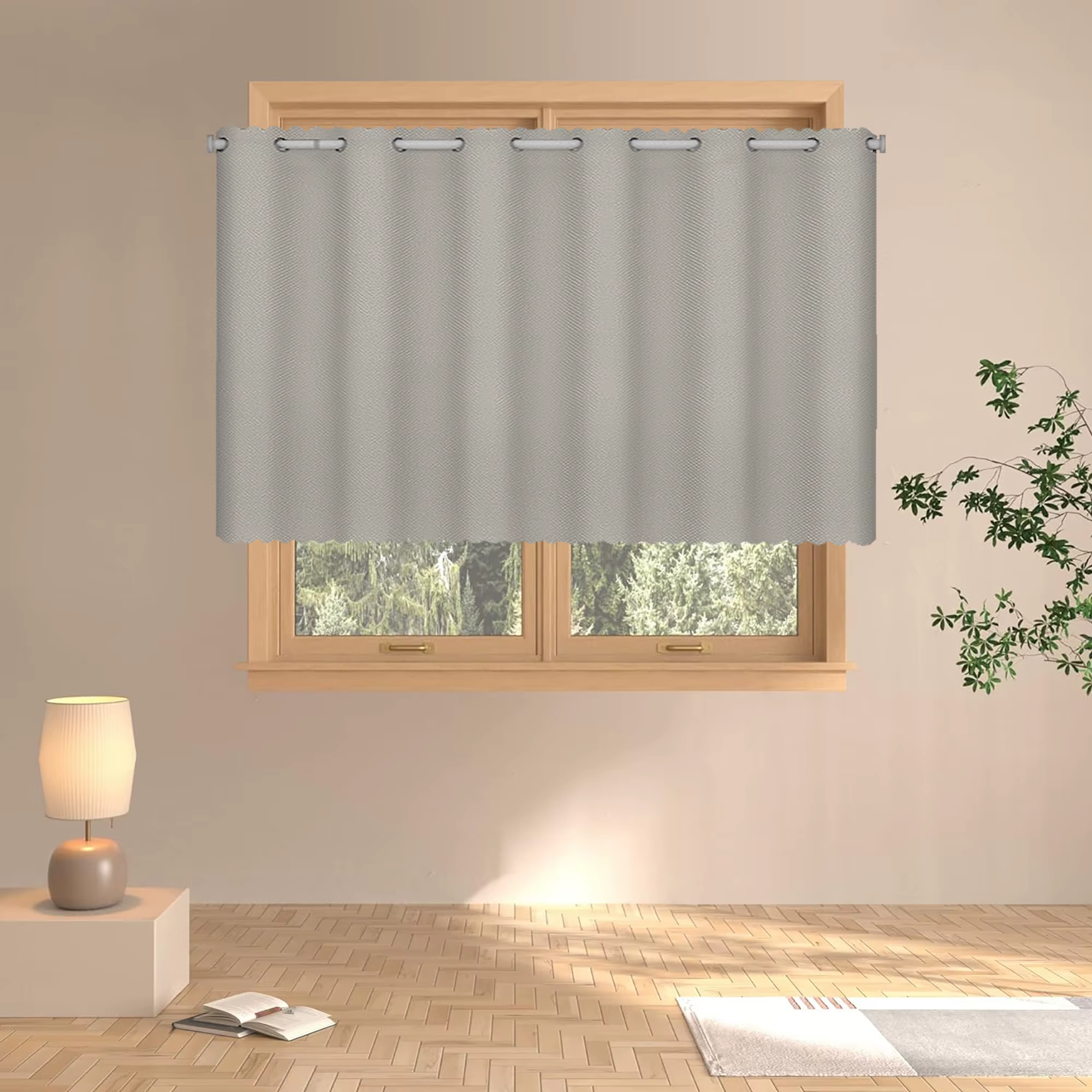 Rideau court tissé beige non transparent pour la maison